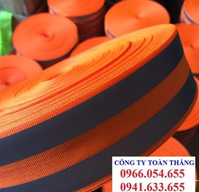 Phản quang vải màu cam 2 sọc ghi