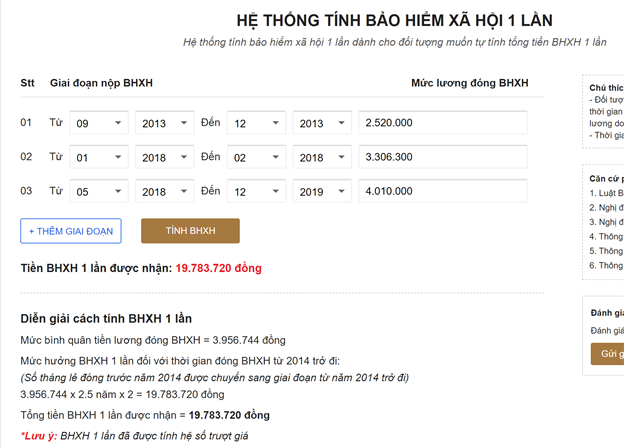 Hệ thống tính bảo hiểm xã hội 1 lần